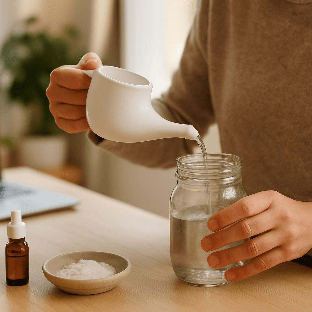 Sinus bouchés : lavage nasal maison sûr en 5 étapes